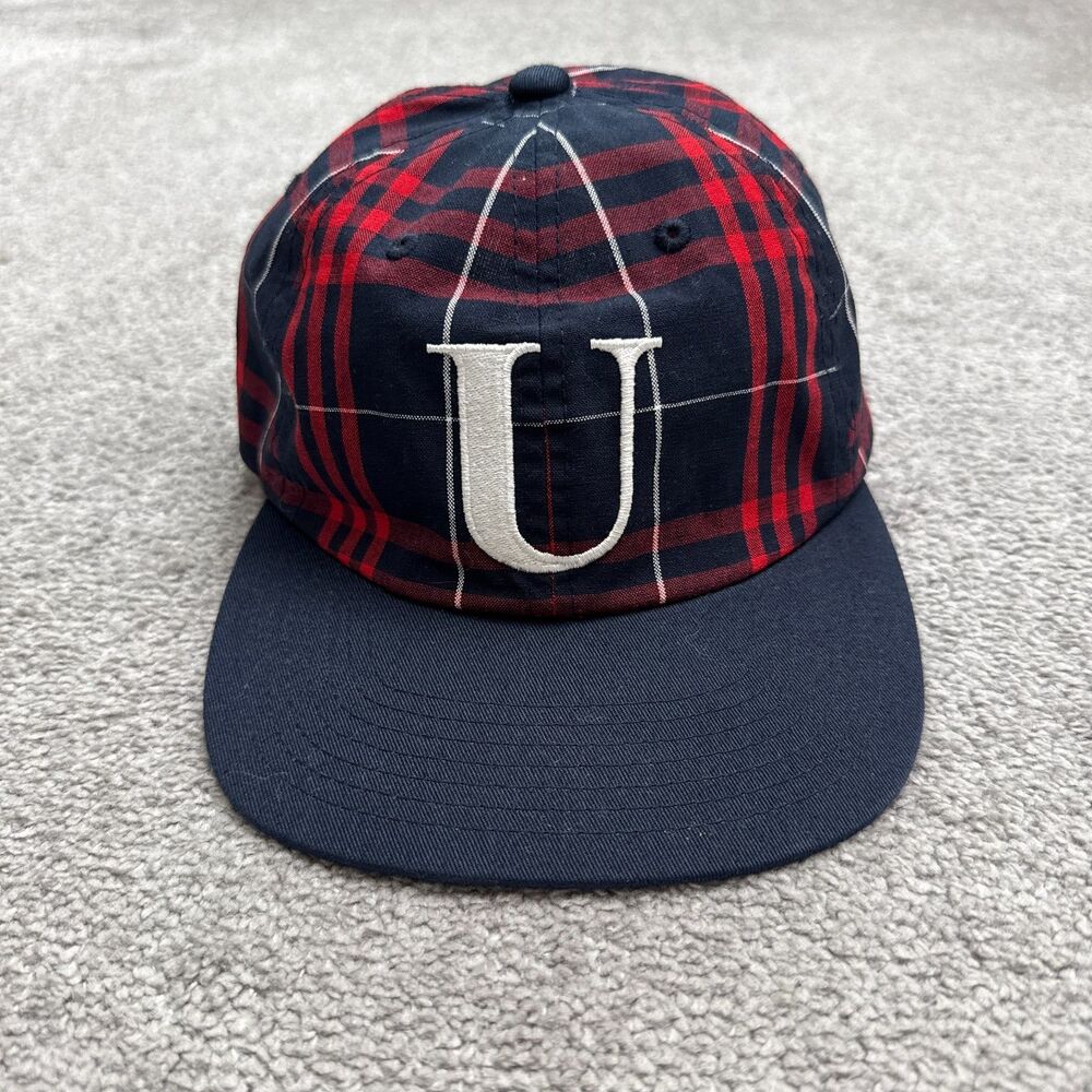 Undefeated Strapback Tartan U Logo Hat Cap Navy Blue Red Plaid Adjustable Casual